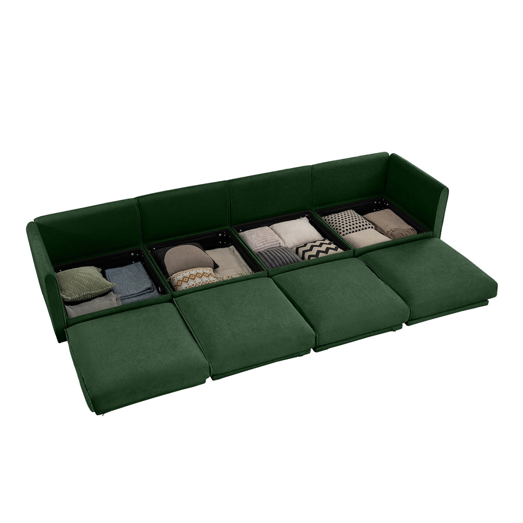 Modular Sectional Sofa with Storage, Cylindrical Backrest and Armrests Deep Comfortable Seating,Durable and Supportive for Living Room,4 Seat Sofa,Green