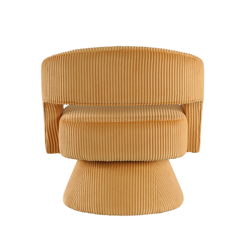 Modern Luxurious Swivel Accent Chair Yellow Soft Corduroy Upholstery Plush Seating Solid Wood Stylish Home Furniture 1pc