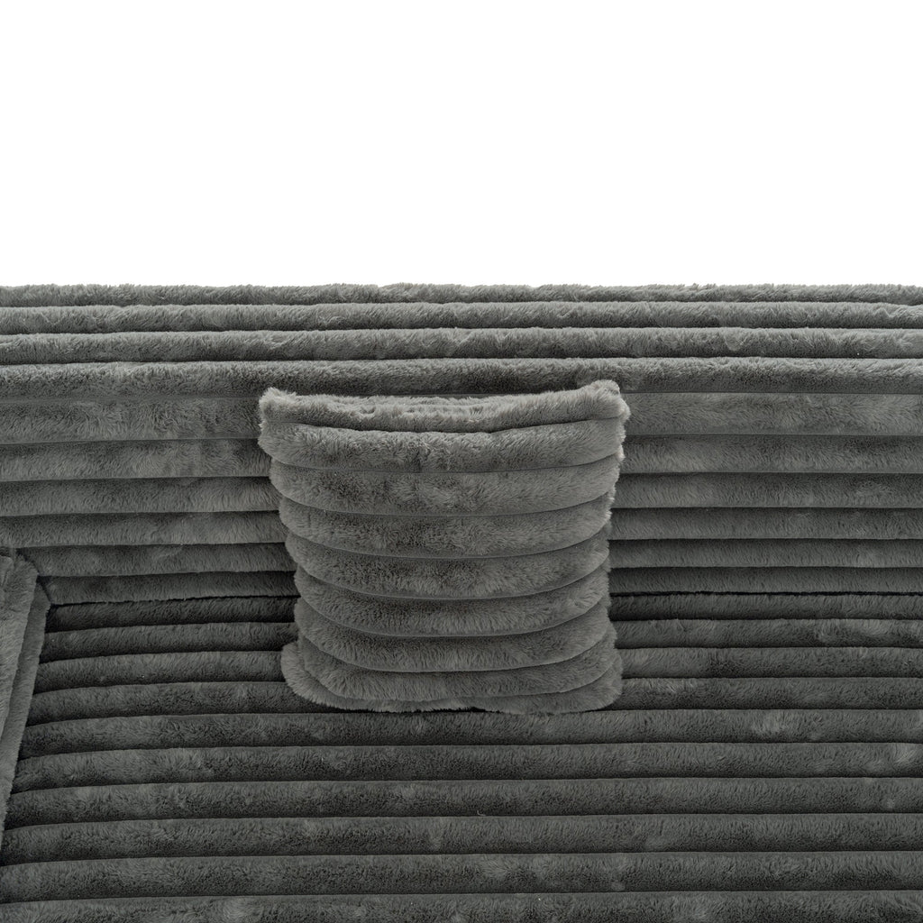 Cloud Sectional Sofa Upholstered Couch with Free-combined Design in Dark Gray Faux Rabbit Fur, 110'