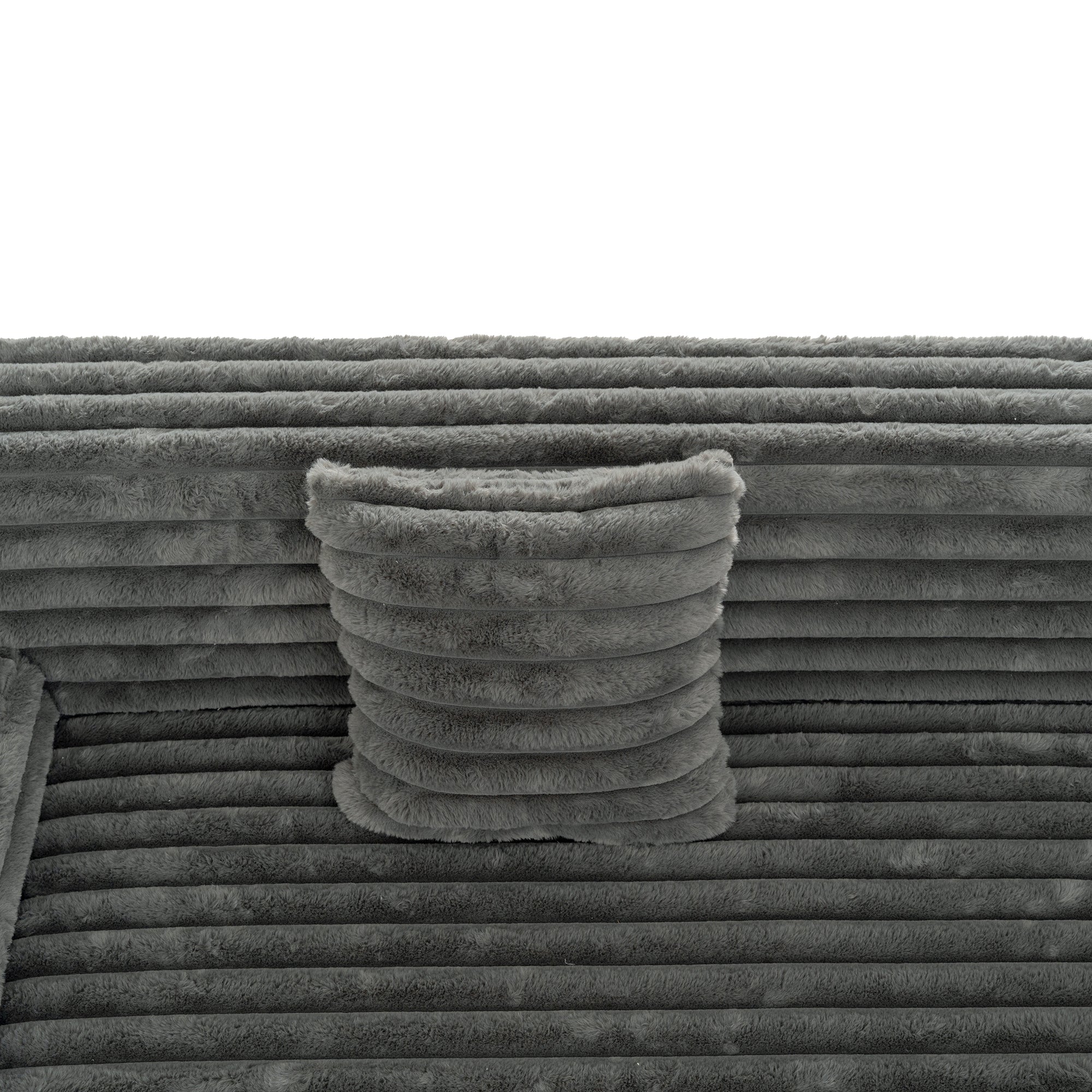 Cloud Sectional Sofa Upholstered Couch with Free-combined Design in Dark Gray Faux Rabbit Fur, 110'