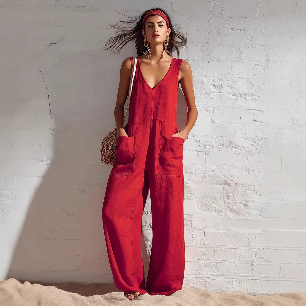 Women's Sleeveless V-Neck Pocketed Wide-Leg Jumpsuit – 5 Colors S–3XL
