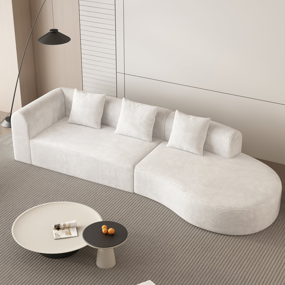 123*37 inch extra large deep modular sofa, cloud sofa 4-person sofa, can sit or lie down, living room corduroy modular sofa, no assembly required, white