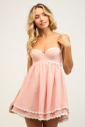 Checker Print Lace Trim Cami Mini Dress