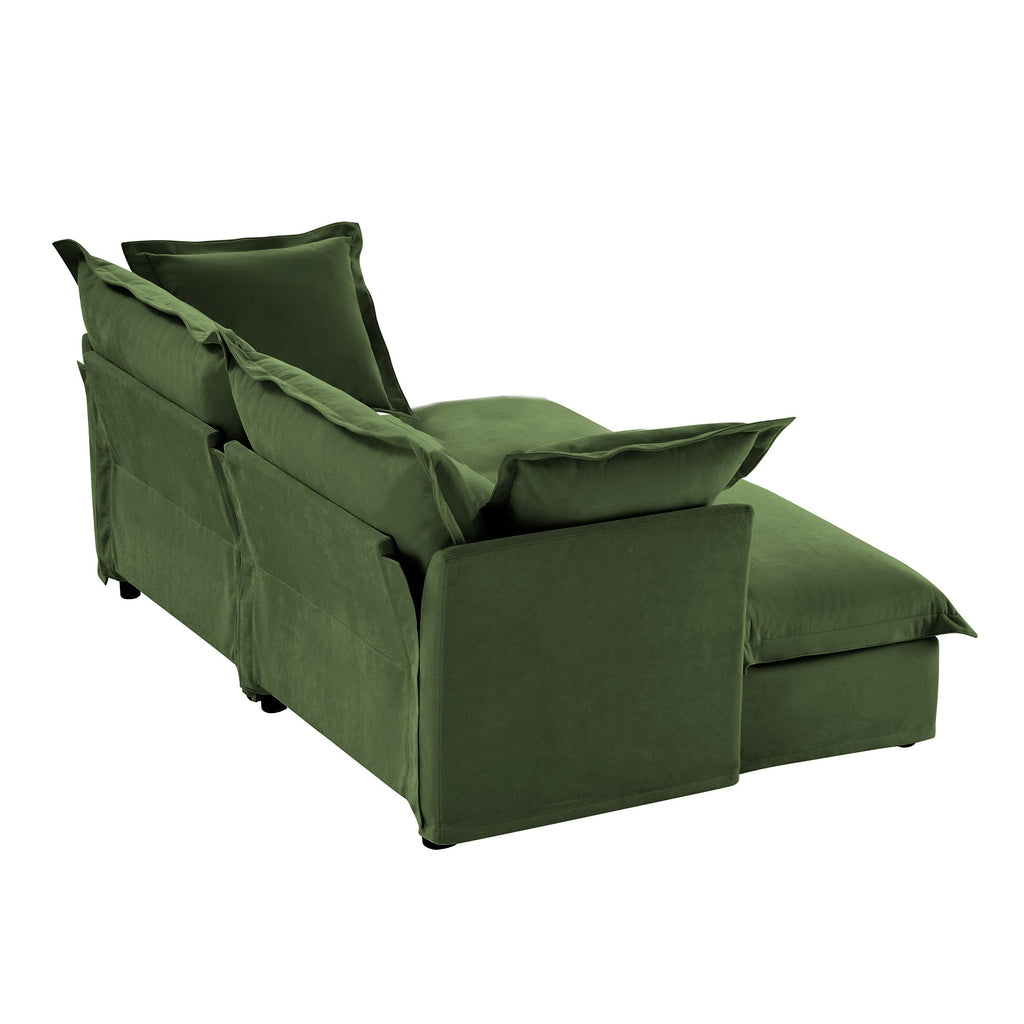 Slipcovered Sofa 2 Seater Sofa    With 2 Ottomans, 2 Seater Sleeper Sofa Bed Home Theater Oversized Sofa For Living Room,  Chenille, Green