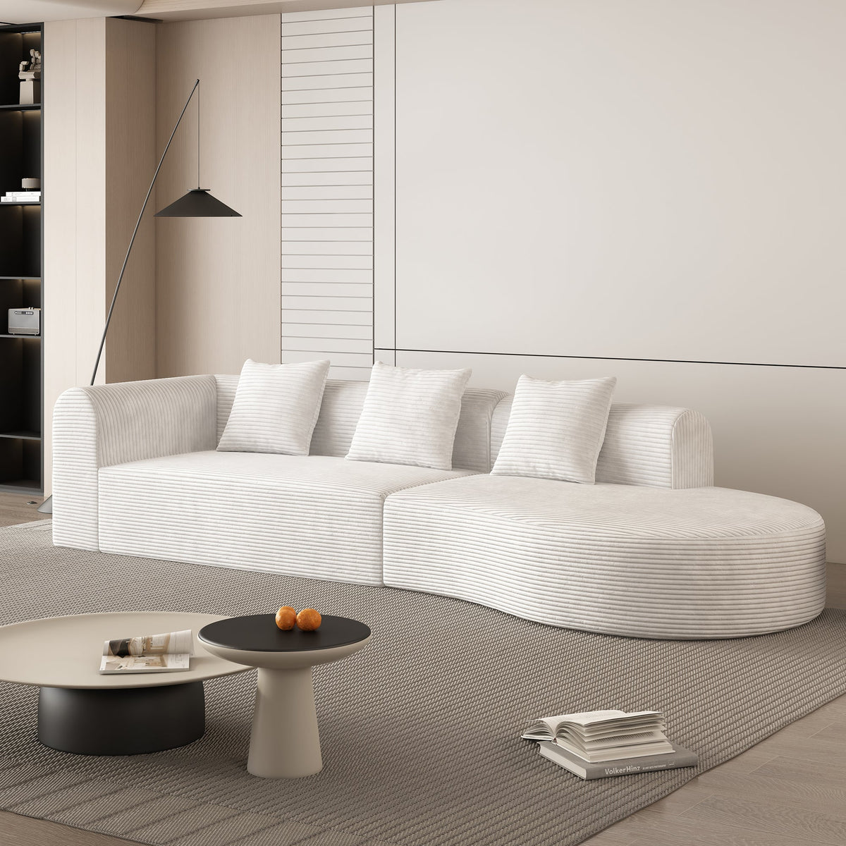123*37 inch extra large deep modular sofa, cloud sofa 4-person sofa, can sit or lie down, living room corduroy modular sofa, no assembly required, white