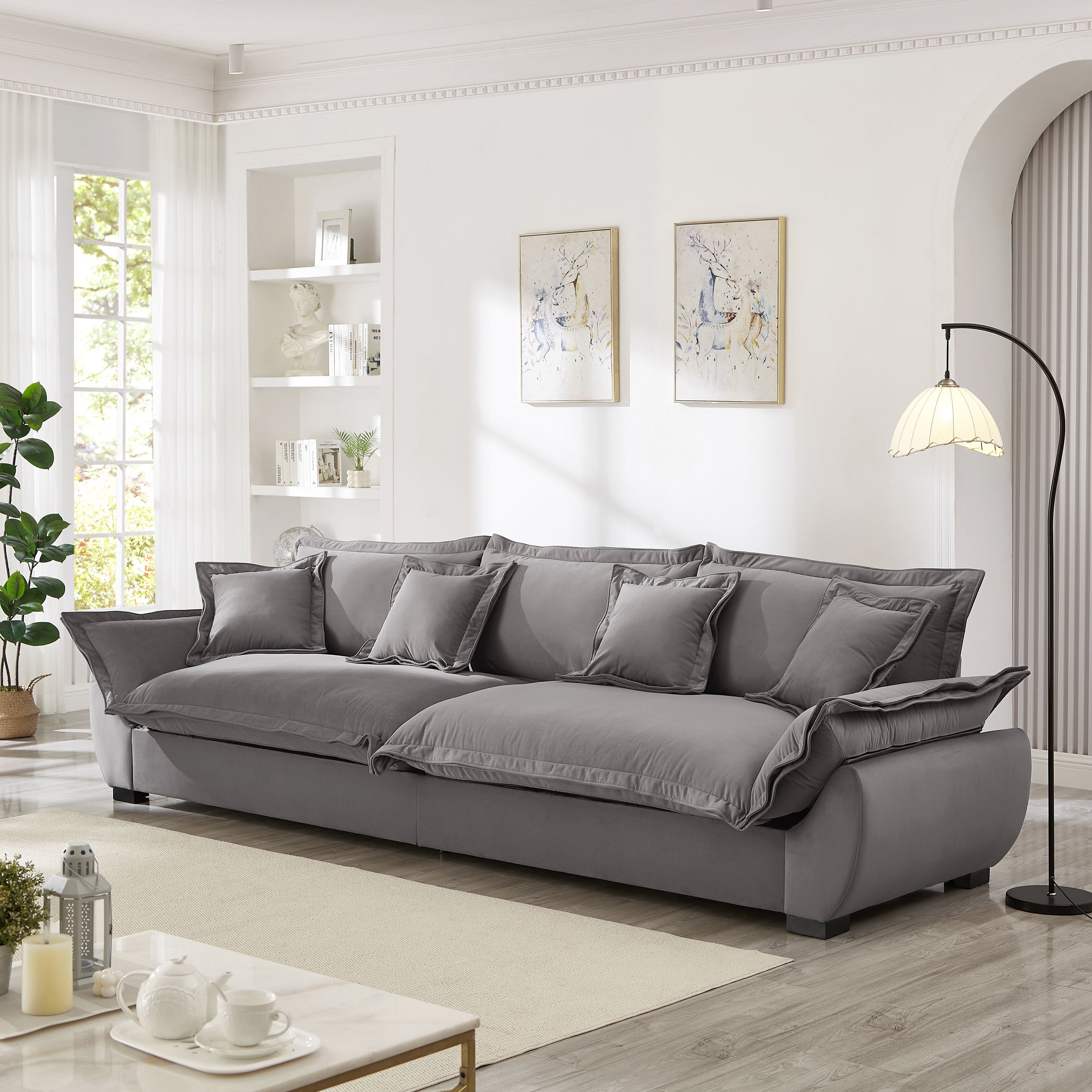 Modular Sectional Sofa, Sailing Design Sofa with Storage, Removable Backrest, Modern Deep Seat Sofa with Throw Pillows for Living Room Bedroom Apartment,Gray
