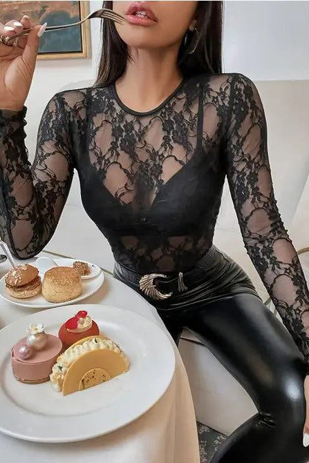 Floral Lace Mesh Long Sleeve