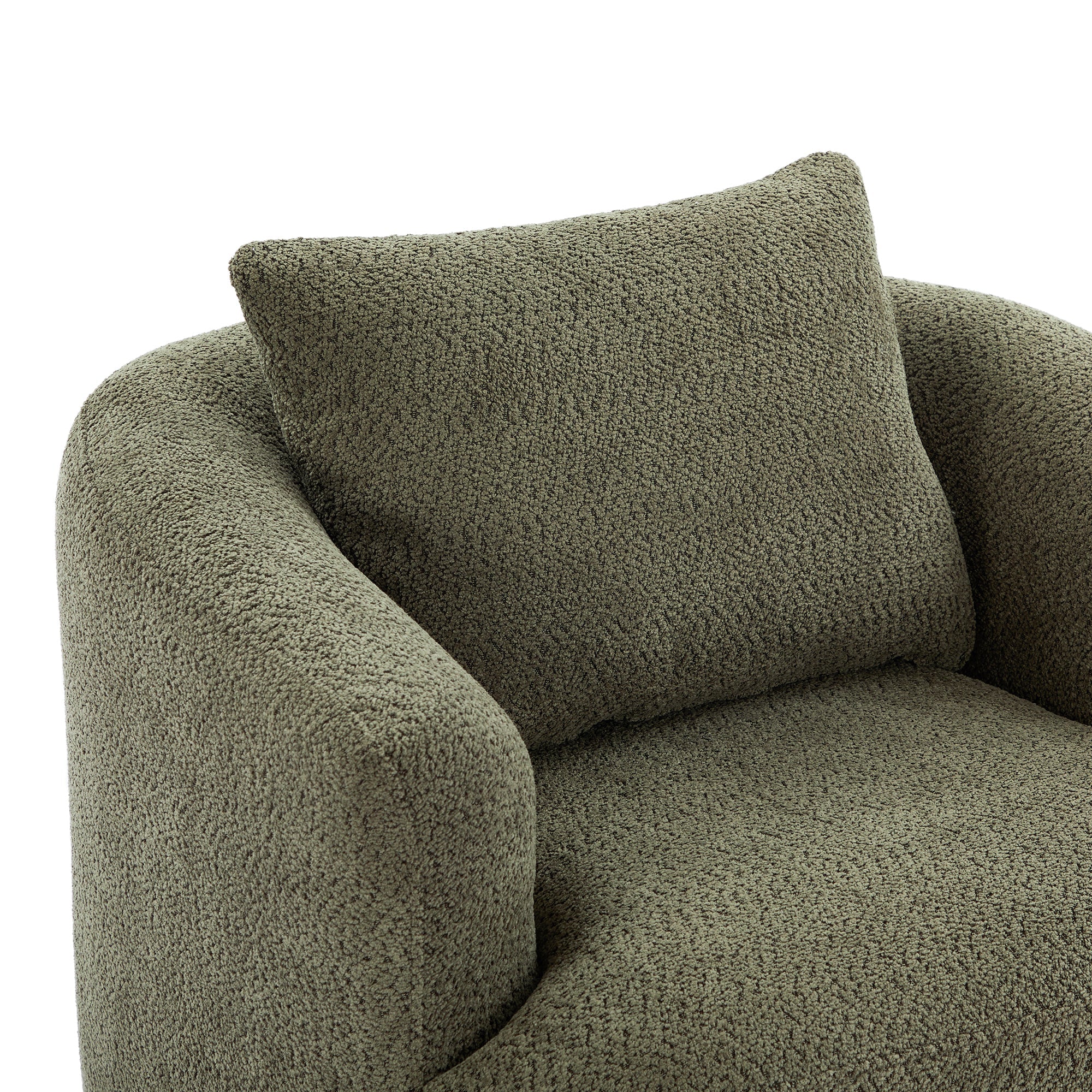 360° Swivel Chair, Chenille Upholstered Barrel Sofa Chair with Throw Pillow, Green, 38.2' for Living Room, Bedroom, Office