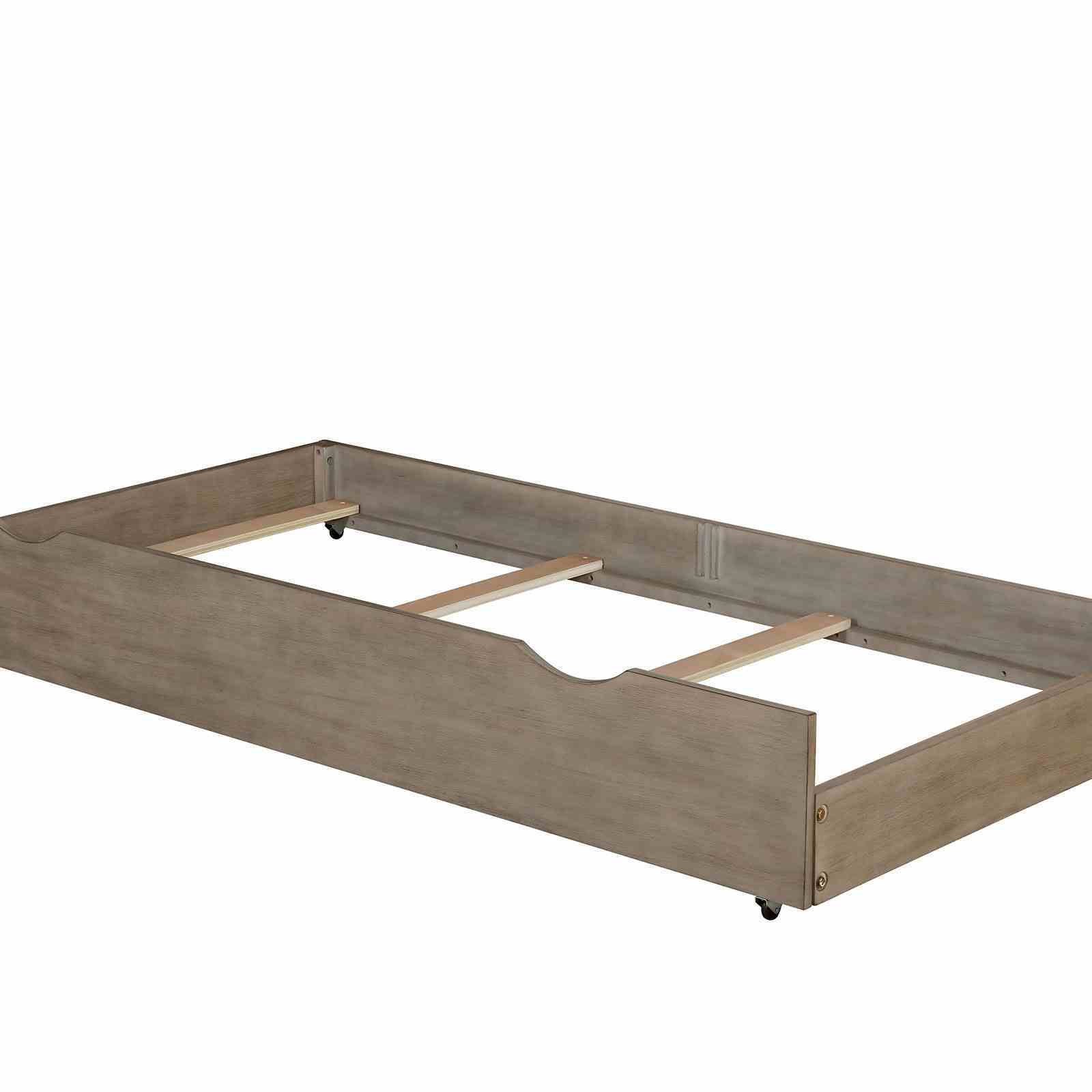 Transitional Full Size Bed w Trundle 2x Nightstands Warm Gray Bedroom Furniture Wood Grain Texture 3pc Set