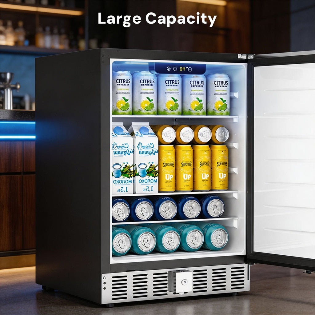 Kismile 24 Inch Built-In Double Drawer Refrigerator, 5.0 Cu.Ft Under Counter Beverage Fridge for Wine & Beer, Stainless Steel