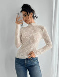 Mesh bow printed long sleeve top