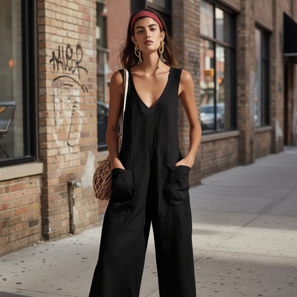 Women's Sleeveless V-Neck Pocketed Wide-Leg Jumpsuit – 5 Colors S–3XL