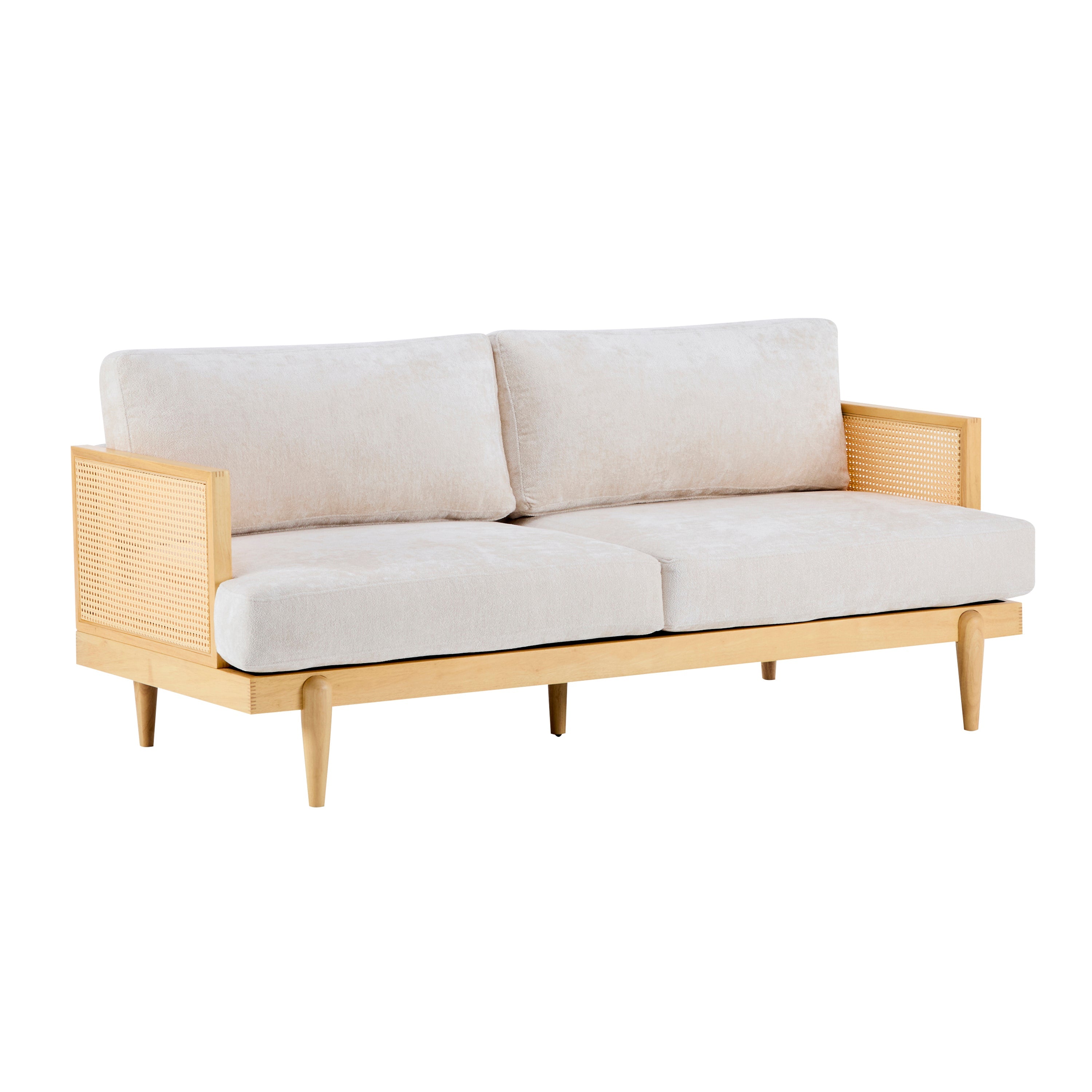 EMIR 72' Square Arm 3-Seater Sofa with Cane Rattan and Wooden Frame,Natural,,Living Rooms,Bedrooms,Apartment Office