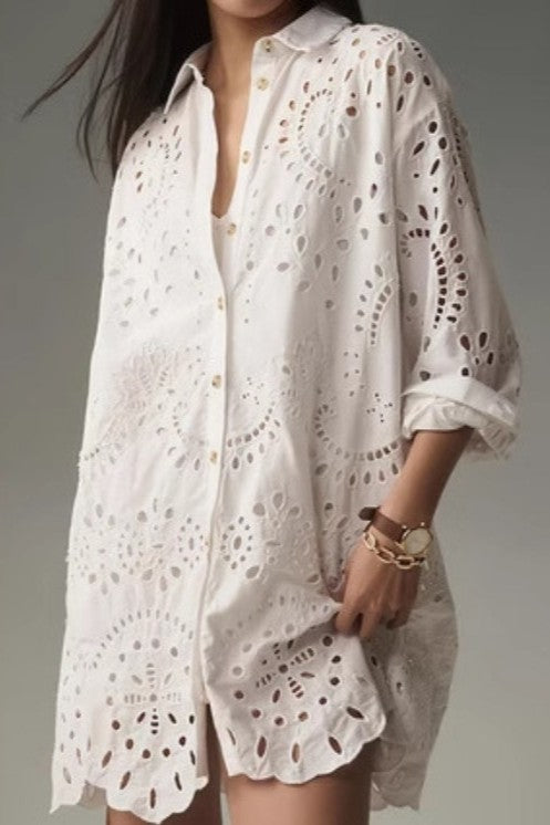 Eyelet Embroidery Long Sleeve Shirt