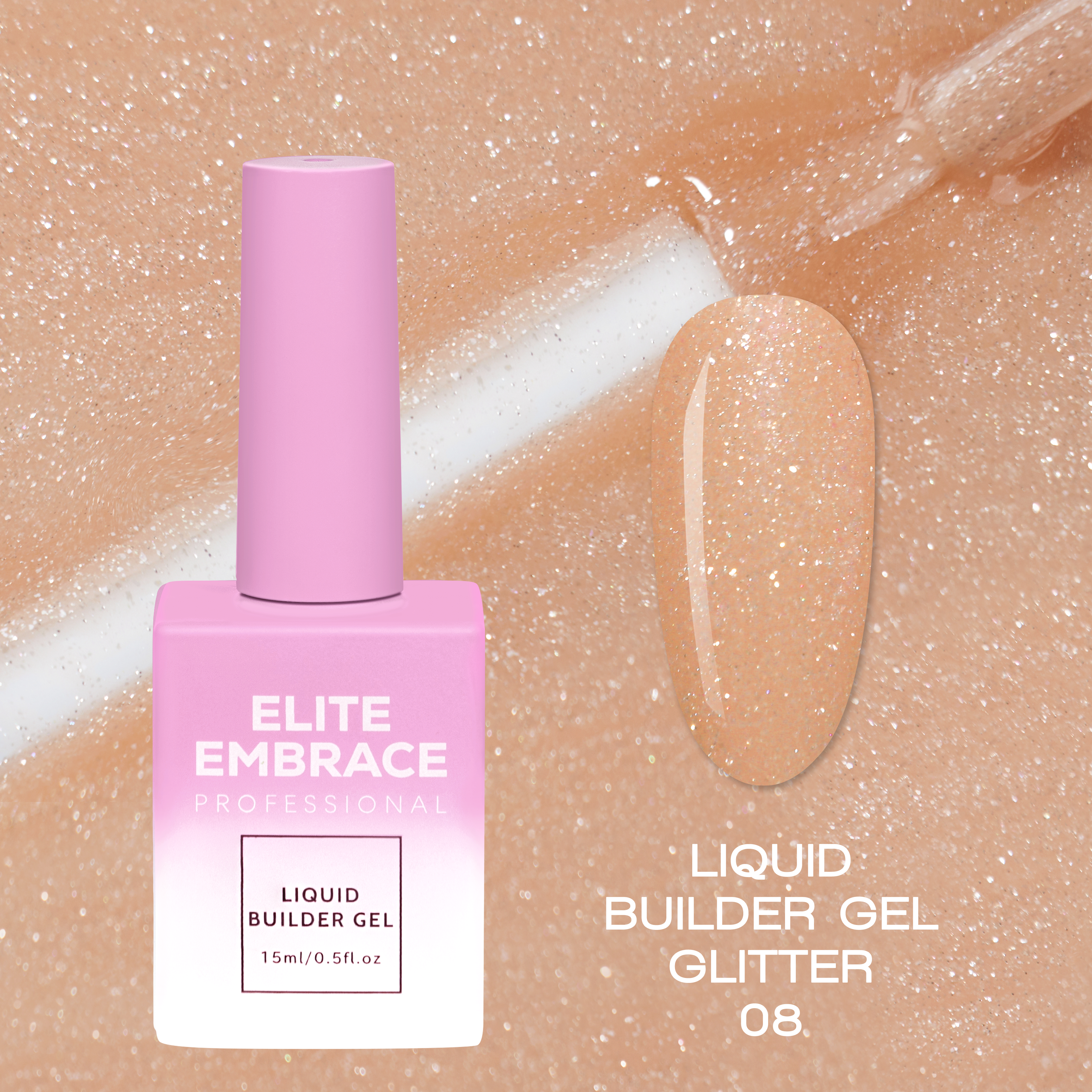 ELITE EMBRACE Professional Liquid Builder Gel Glitter 08 15ml ELBGG0815