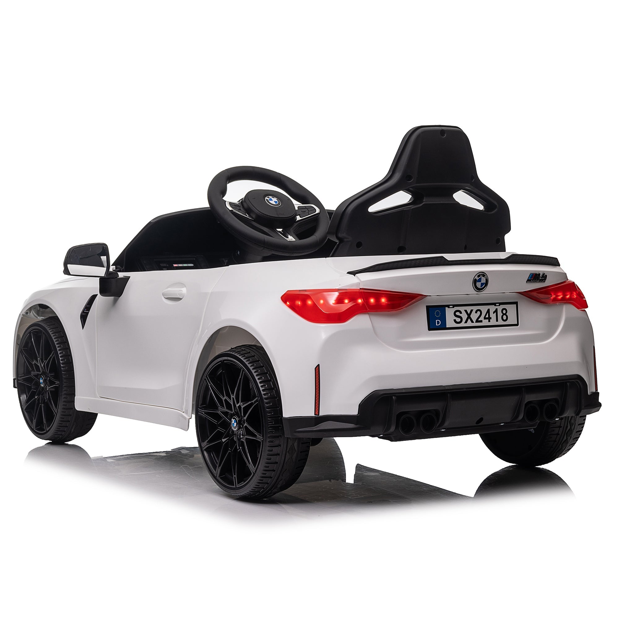 BMW M4 12v Kids ride on toy car 2.4G W/Parents Remote Control,Three speed adjustable,Power display, USB,MP3 ,Bluetooth,LED light,story,A handle with wheels and a pull, easy to carry