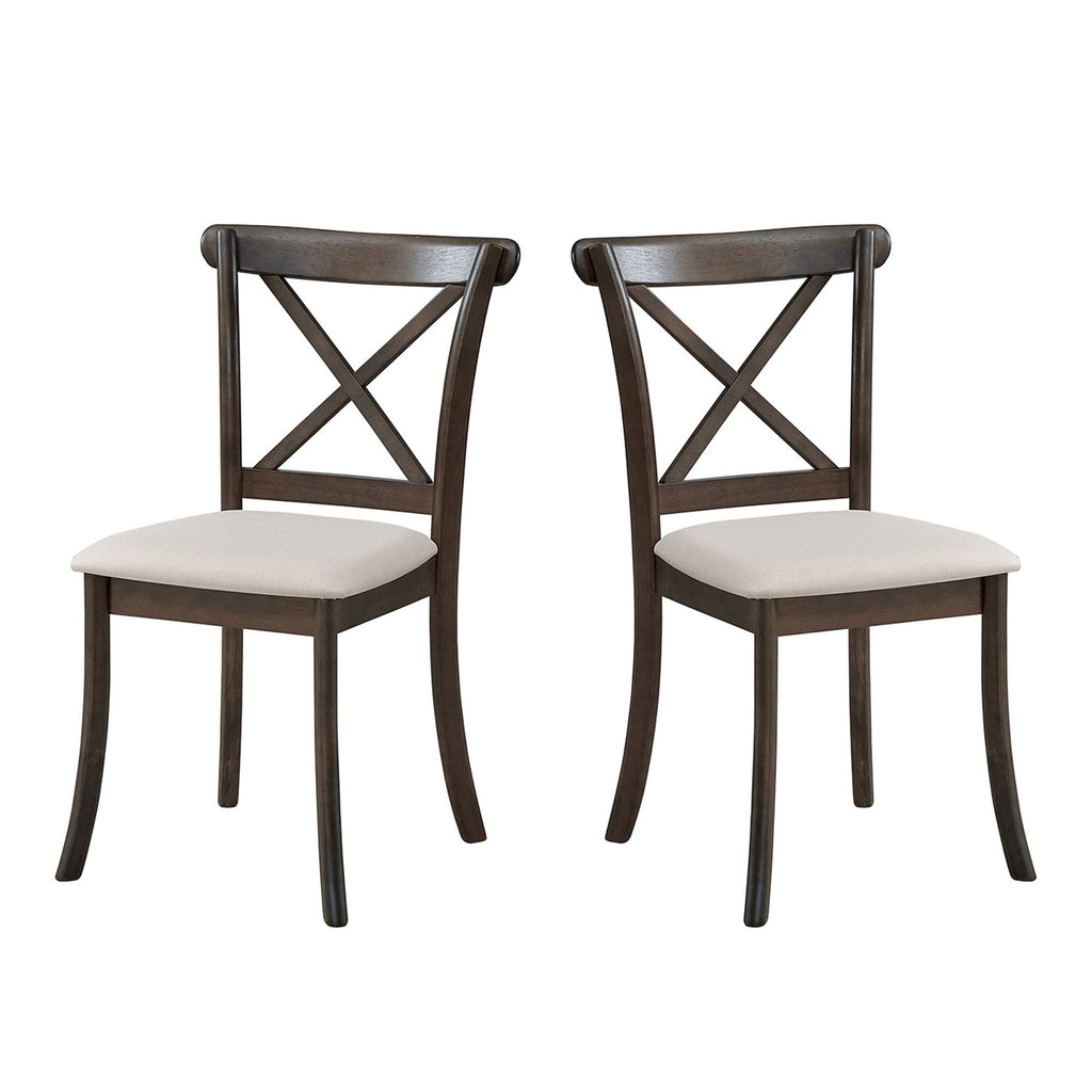 Wooden X Back Dining Chairs Set of 2, Modern Fabric Upholstered Kitchen Side 2PC Chairs, Cross Back Rubber Wood Farmhouse Dining Room Chair,Brown