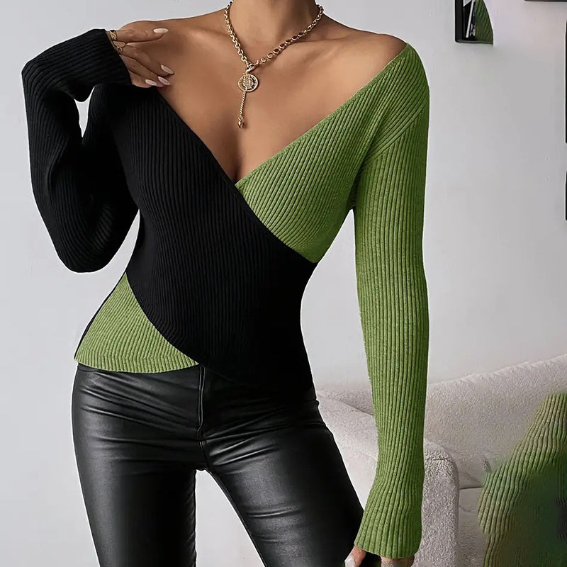 Women's Elegant V-Neck Cross Front Sweater