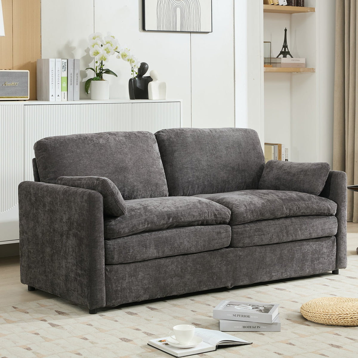 68.1' Cozy Upholstered Loveseat Sofa Oversized Comfy Comfy Cloud Sofa Double Cushion Loveseat Sofa Plush Cushion Sofa Couch for Living Room, Grey