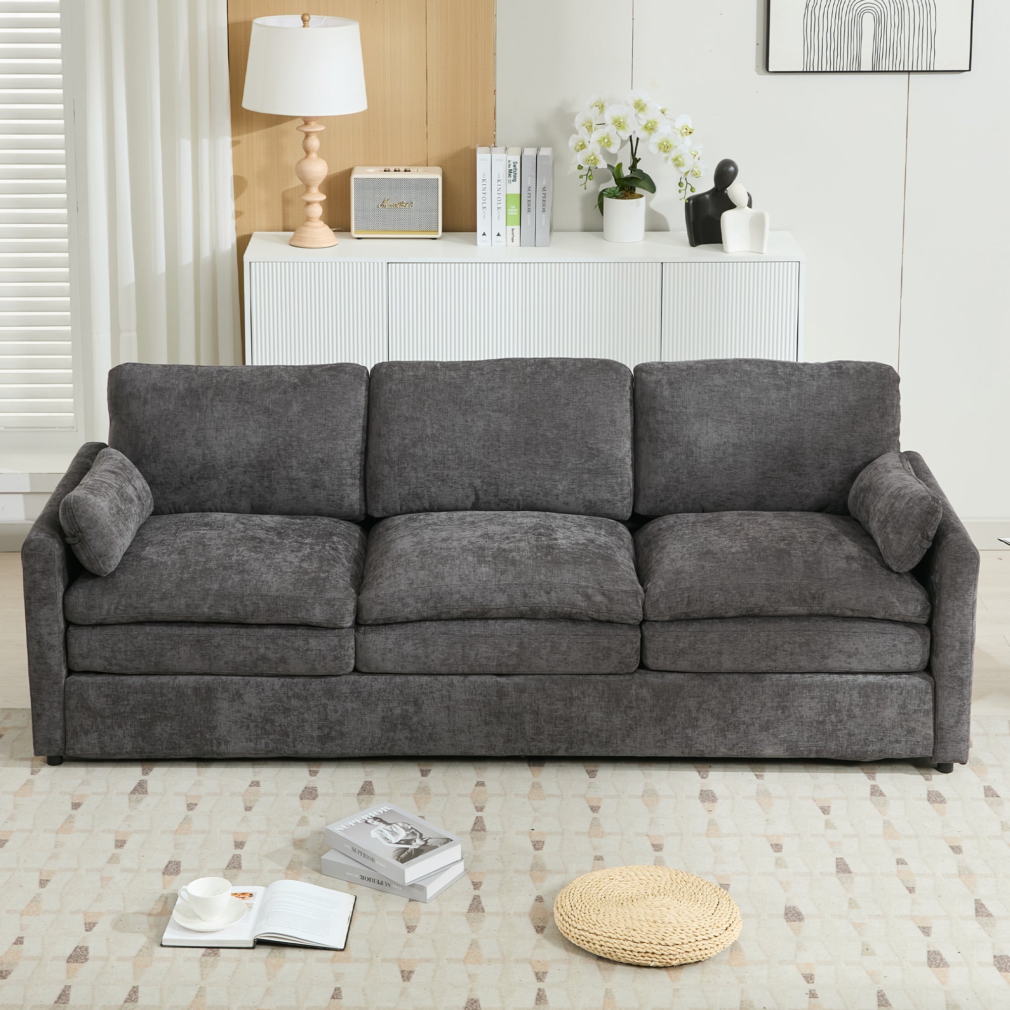 89'  Cozy Upholstered 3-seater Sofa Oversized Comfy Cloud Sofa Double Cushion 3-seater Sofa Plush Cushion Sofa Couch for Living Room, Grey