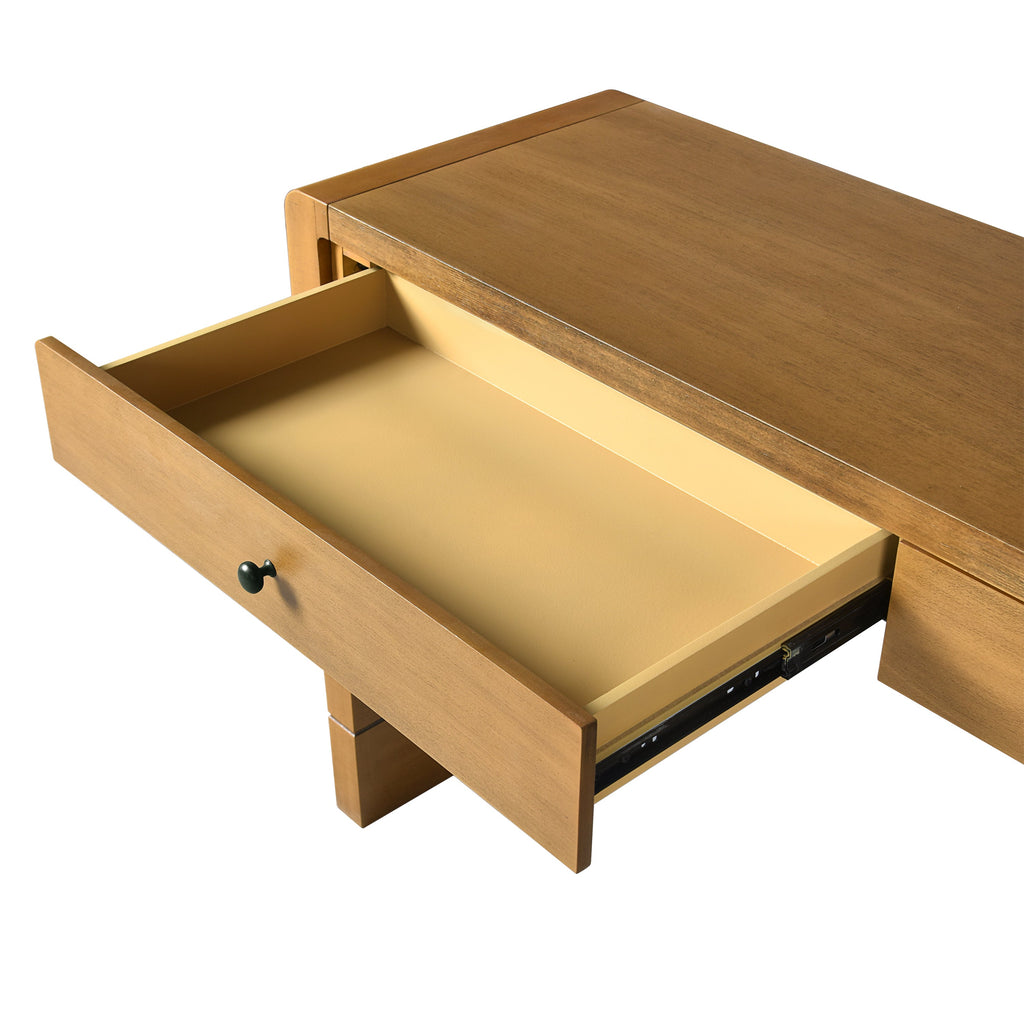 TREXM Curved Console Table with Storage, Wooden Entryway Table with 2 Drawers, Farmhouse Rustic Console Tables for Entryway, Hallway, Living Room, Natural