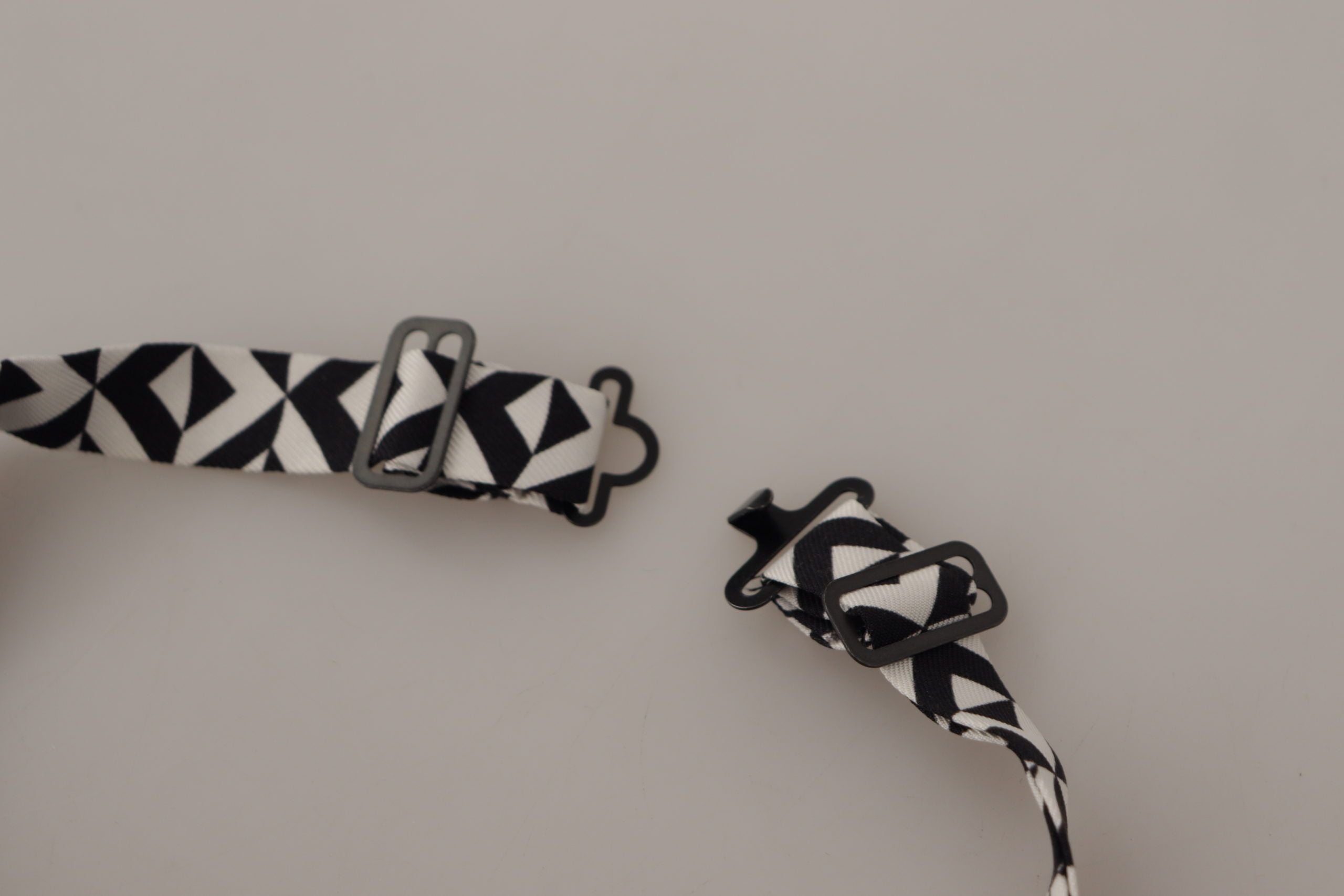 Dolce & Gabbana Black White Geometric 100% Silk Adjustable Accessory Tie