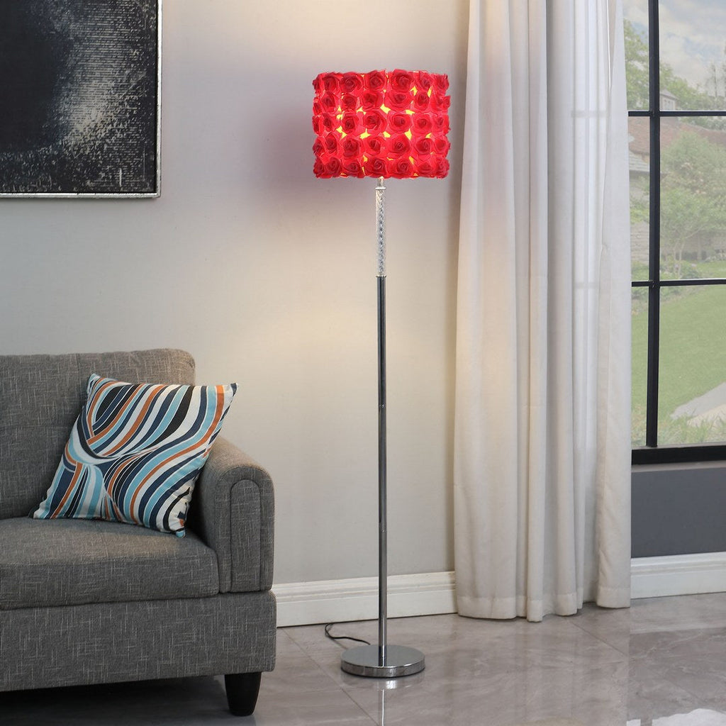 63'In Red Roses In Bloom Acrylic/Metal Floor Lamp