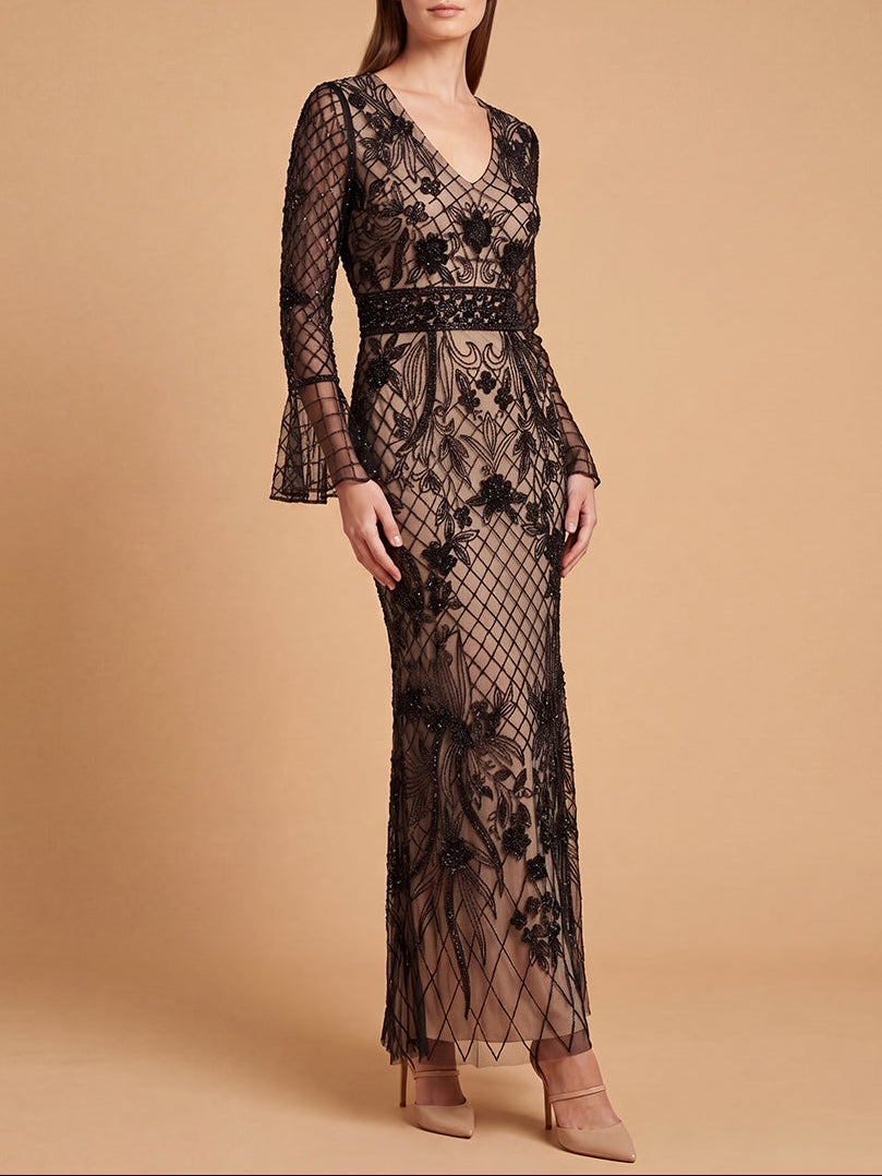 Bell Sleeve Beaded Gown | 28828