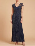 Lara Beaded Cap Sleeve Sheath Gown | 28829