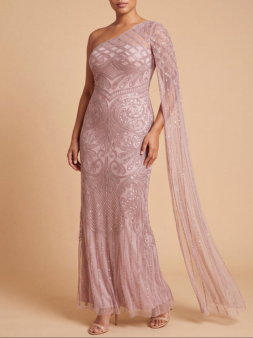 One Sleeve Beaded Gown | 28843