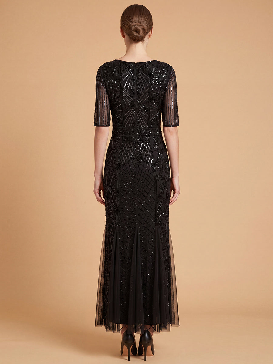 Embellished Gown with Cape Sleeves | 28845