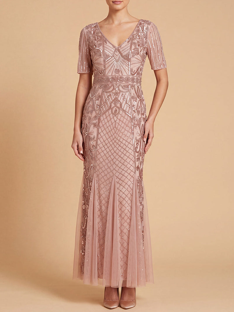Embellished Gown with Cape Sleeves | 28845