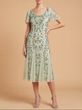 3D Floral Embellished Midi Dress with Cape Sleeves | 28853