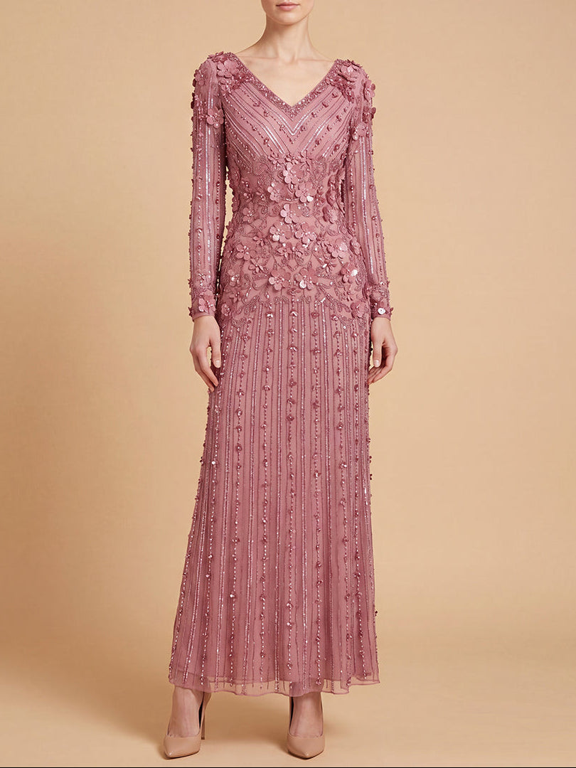 3D Floral Embellished Long Sleeve Gown | 28854