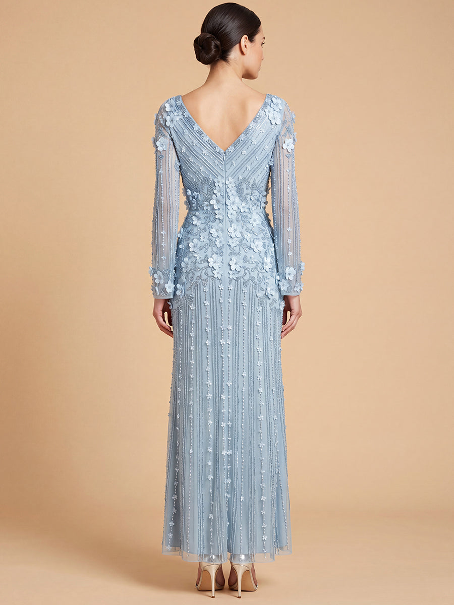 3D Floral Embellished Long Sleeve Gown | 28854