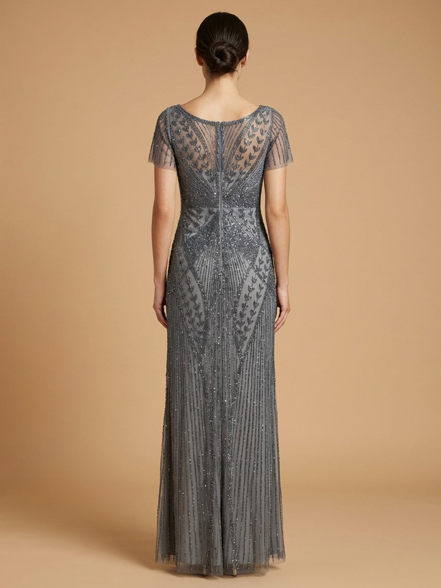 Lara 28856 - Beaded Flutter Sleeve Gown
