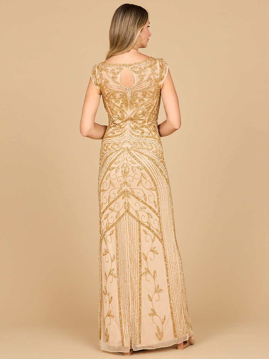 Lara 28876 - Beaded Cap Sleeve Sheath Gown