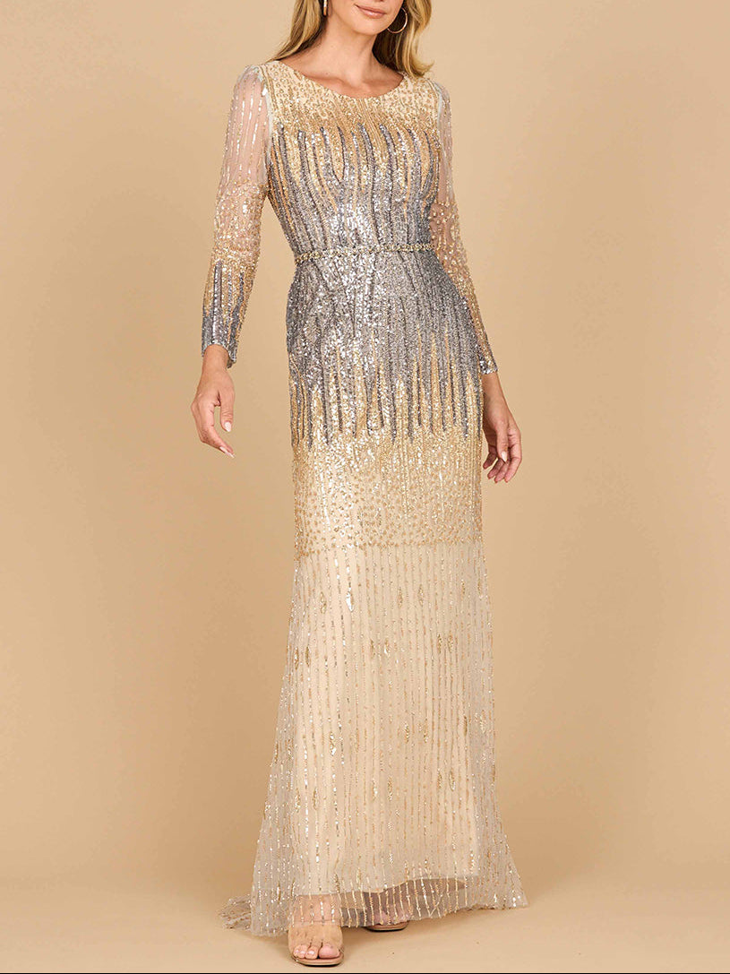 Mermaid, Beaded Long Sleeve Gown | 28886