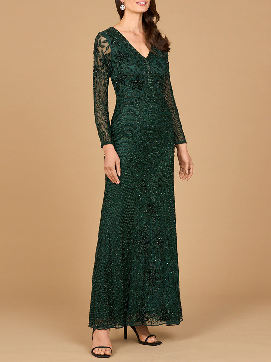 Long Sleeve Beaded Gown