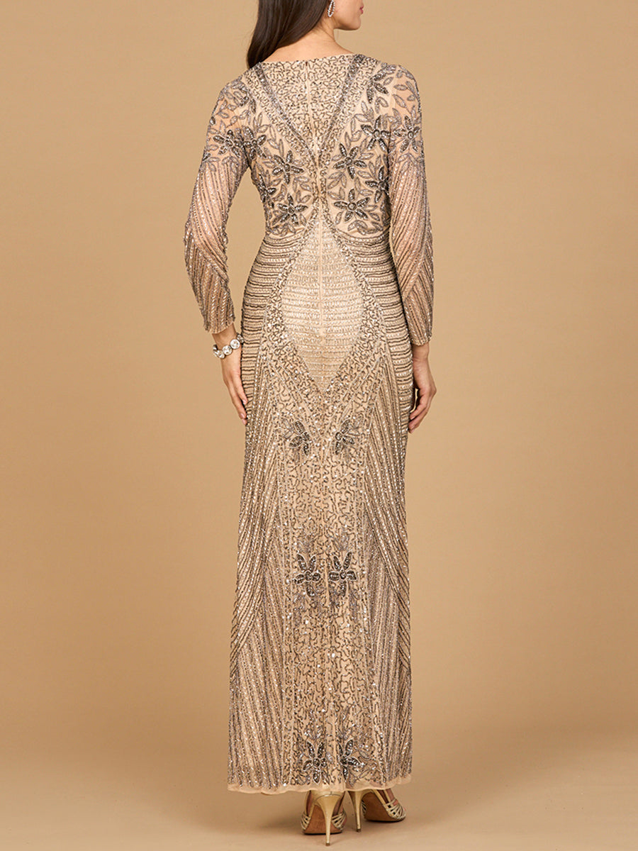 Long Sleeve Beaded Gown