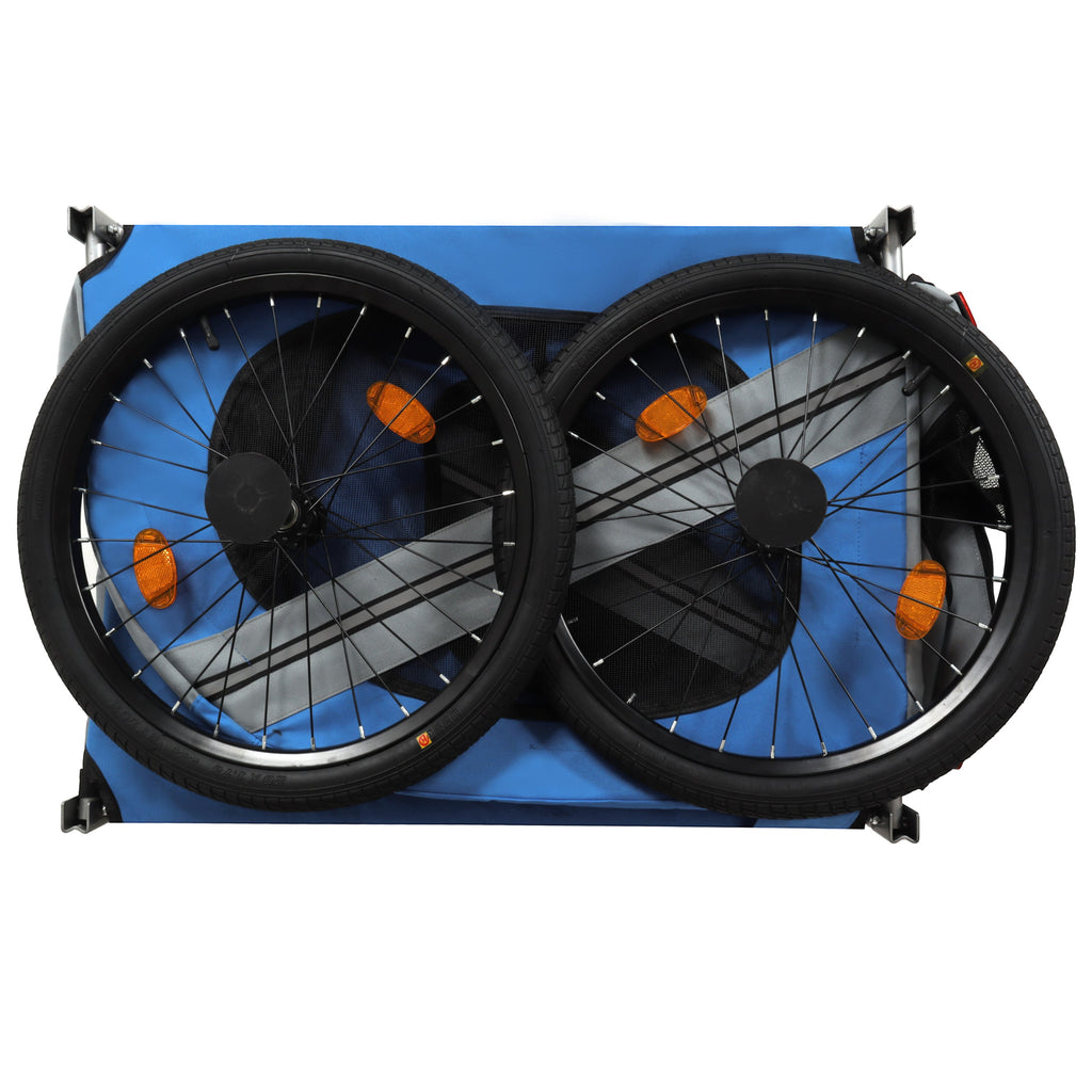 Large Folding Bike Trailer for Dogs – 66LB Capacity All-Terrain Pet Carrier, Durable Steel Frame for Cycling, Jogging, Camping & Outdoor Adventures, Blue-Gray