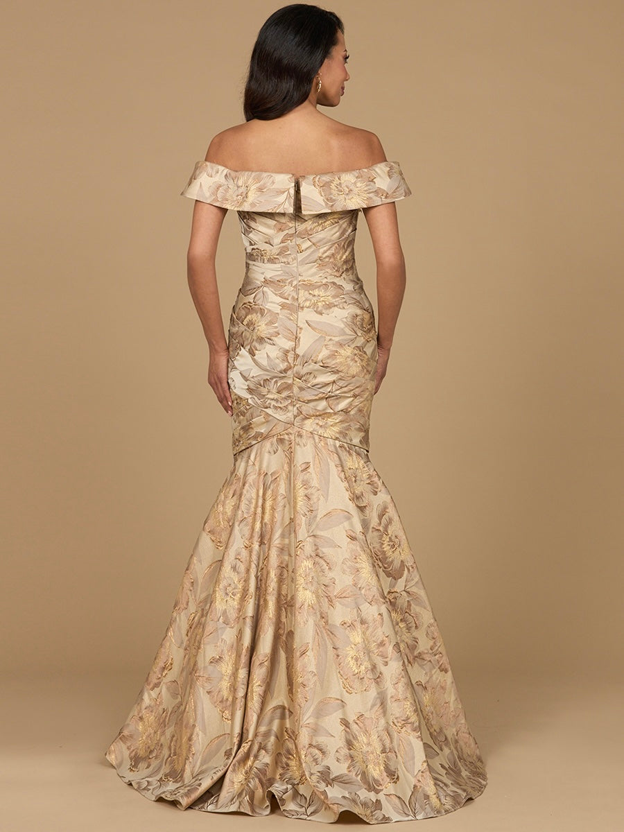Off Shoulder Brocade Mermaid Gown