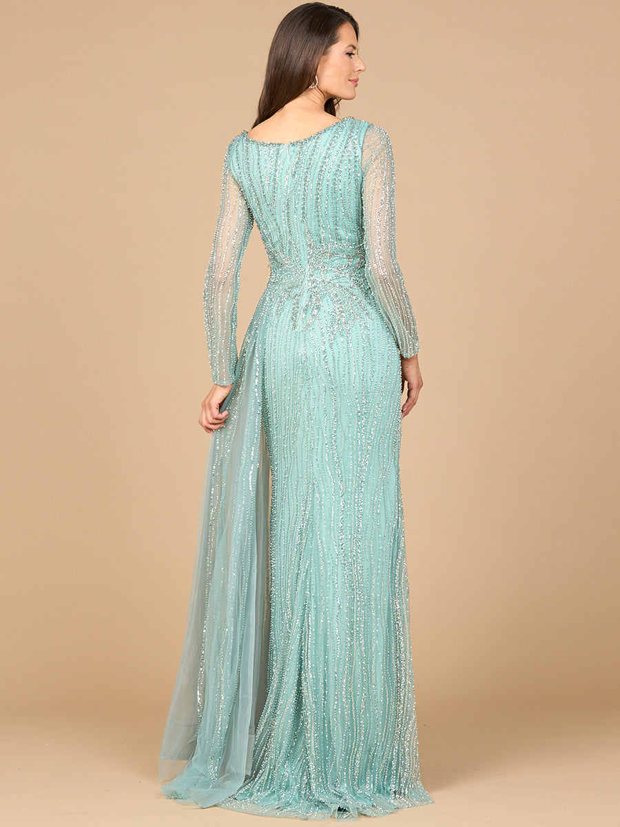 Long Sleeve V-Neck Gown with Drape