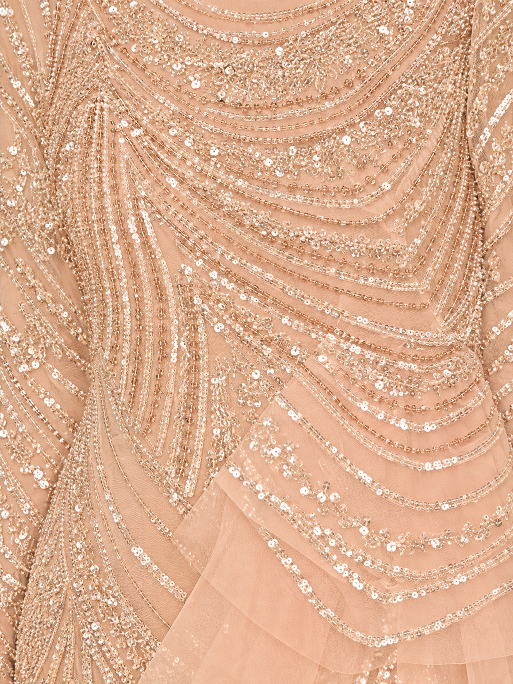 Beaded Long Sleeve Gown with Tulle Applique