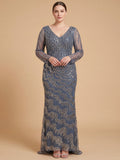 Long Sleeve V-Neck Sheath Gown | Lara 28949