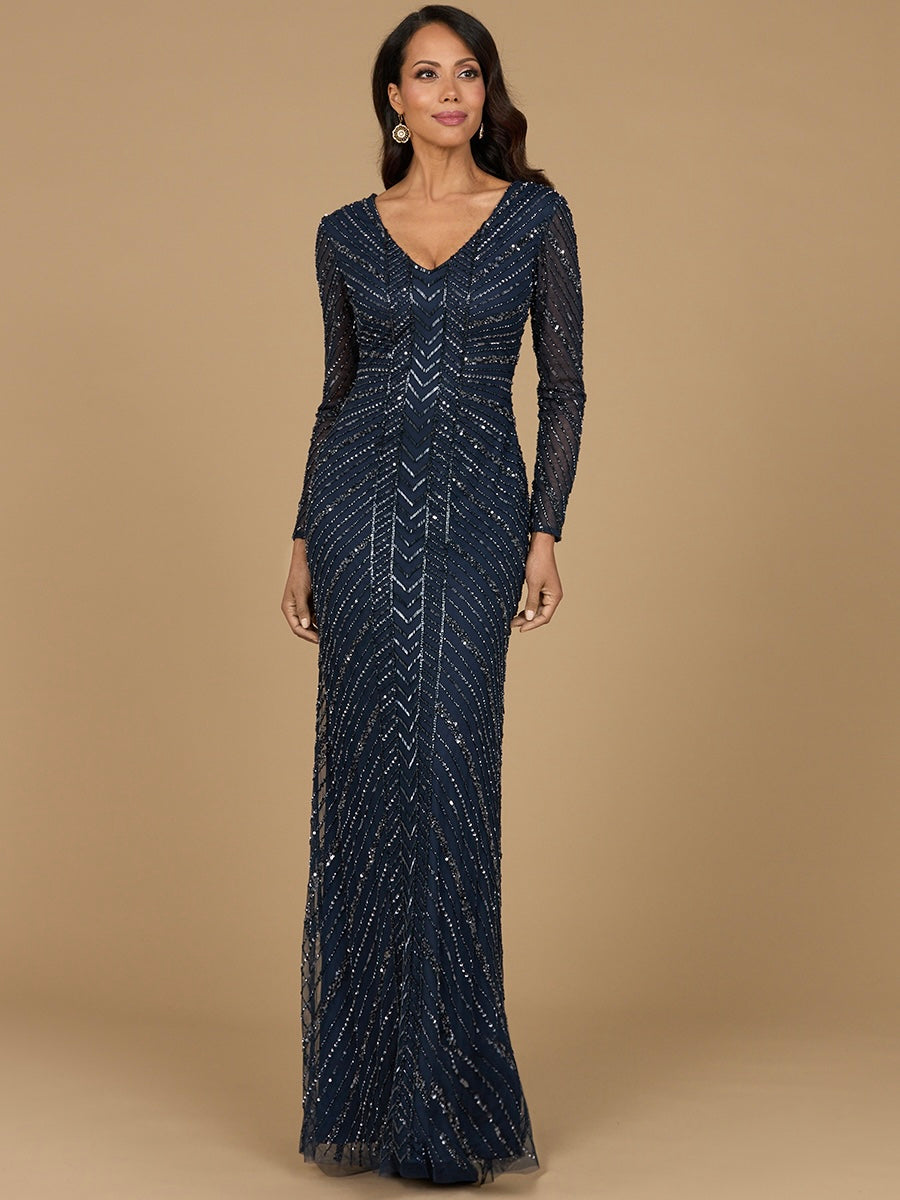 Long Sleeve Beaded Gown