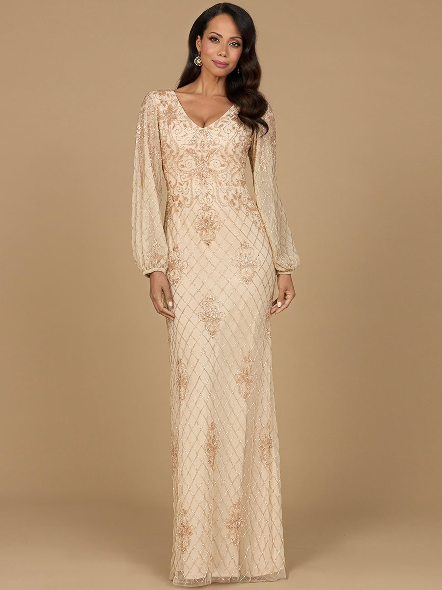 Long Sleeve Beaded Gown