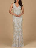 Beaded V-Neck Gown  - OUTLET
