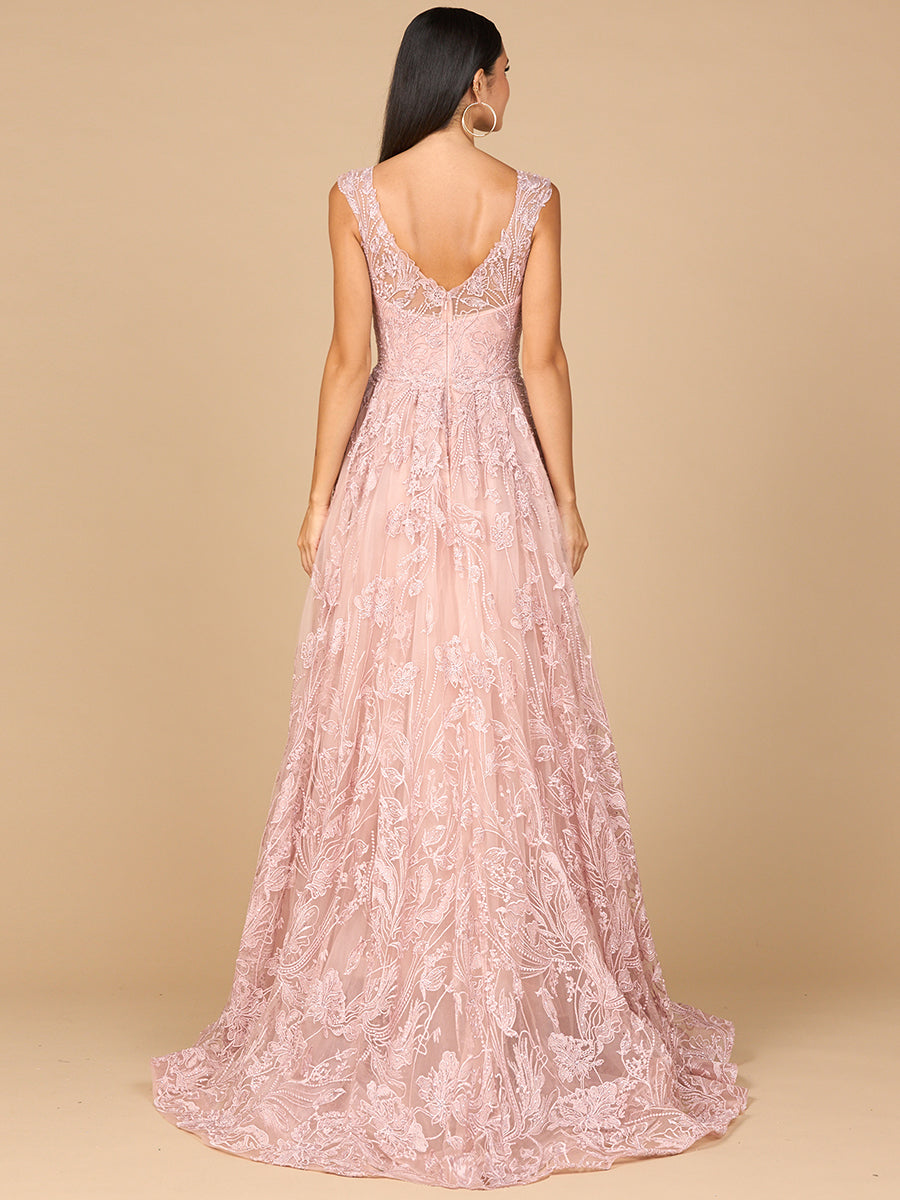 Overskirt Lace Fitted V-Neck Gown