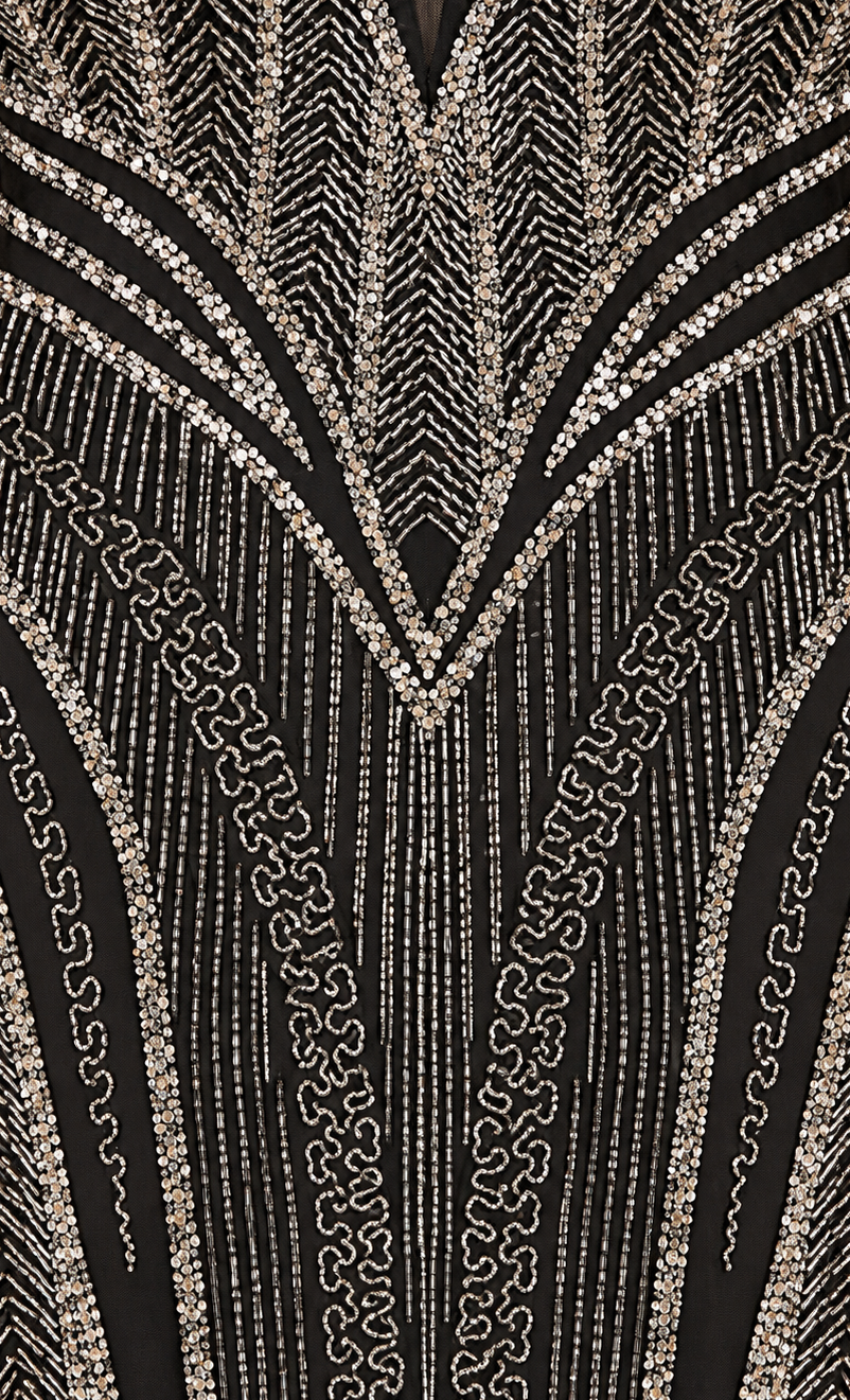 Spaghetti Strap Beaded Gown with Slit